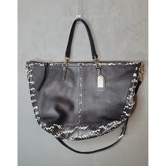 Coach Handbags - Coach Leather Bleecker Cooper Tote Shoulder Bag Black Python Top Zip